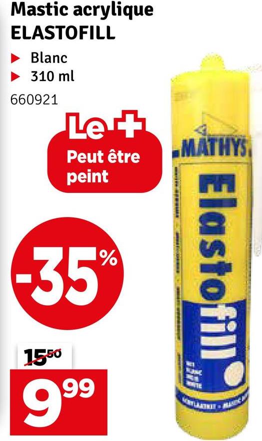 Mastic acrylique Elastofill Mathys noir, 310 ml 