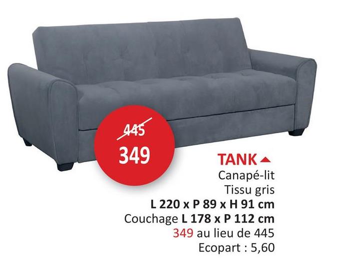 Canapé-lit Tank 1 personne tissu gris Salons Canapés-lits Canapé-lit & Lit Pliant Canapés-lits