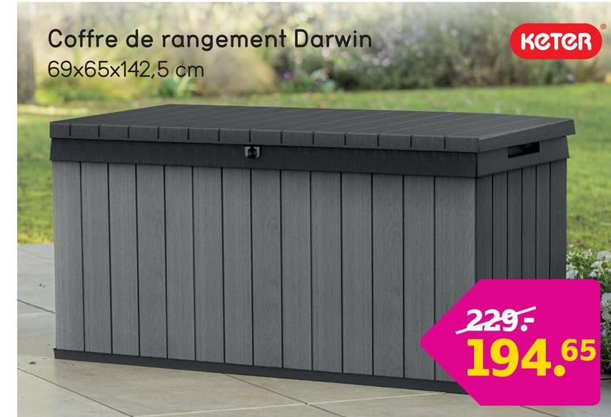 Boîte de rangement Darwin - grise - 510 litres - 69x65x142,5 cm