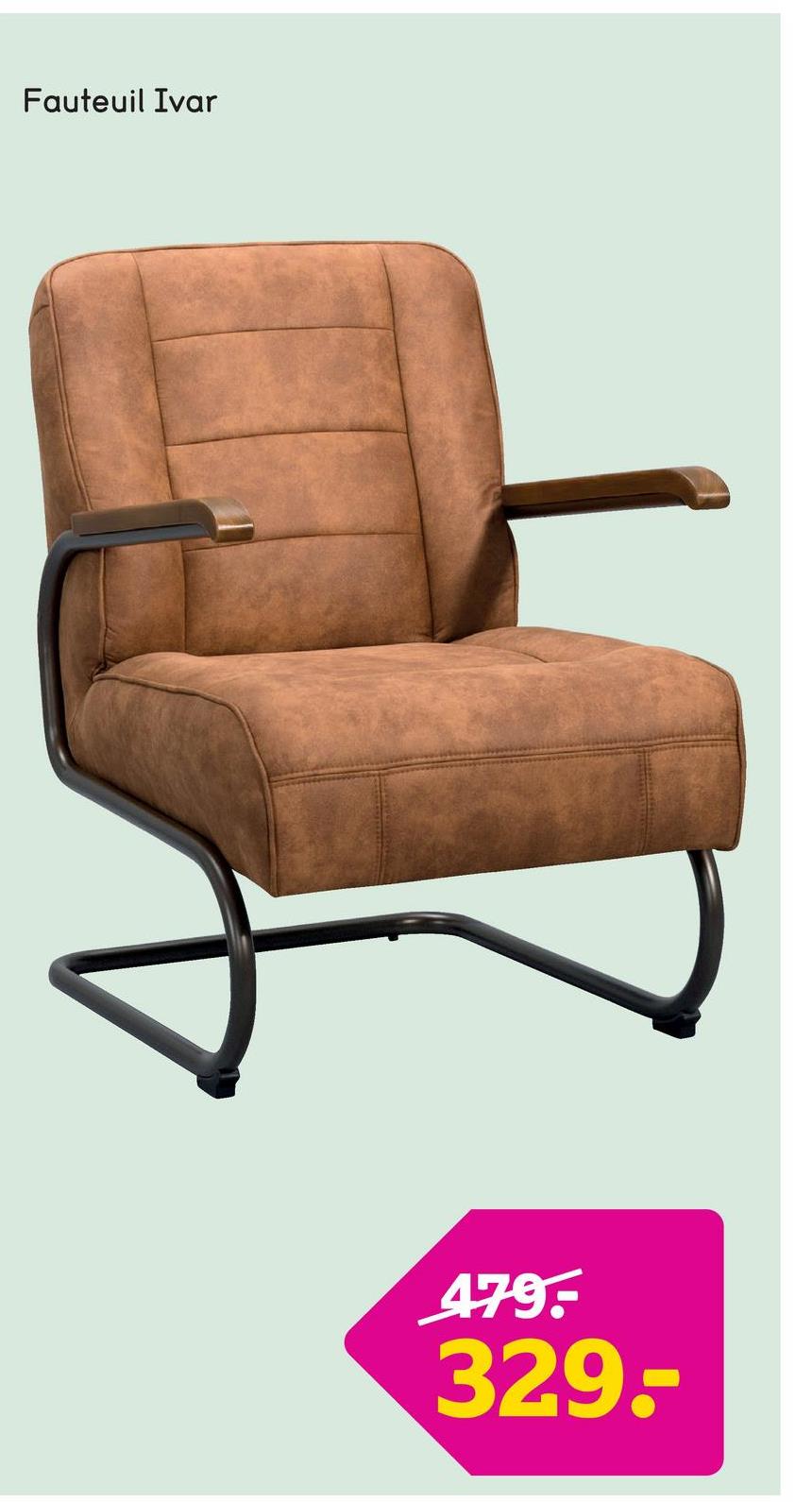 Fauteuil Ivar - tissu - cognac Le fauteuil Ivar est un fauteuil industriel à l'esthétique sobre. Ce fauteuil au look skaï a une couleur cognac vintage et est recouvert du tissu Cowboy.