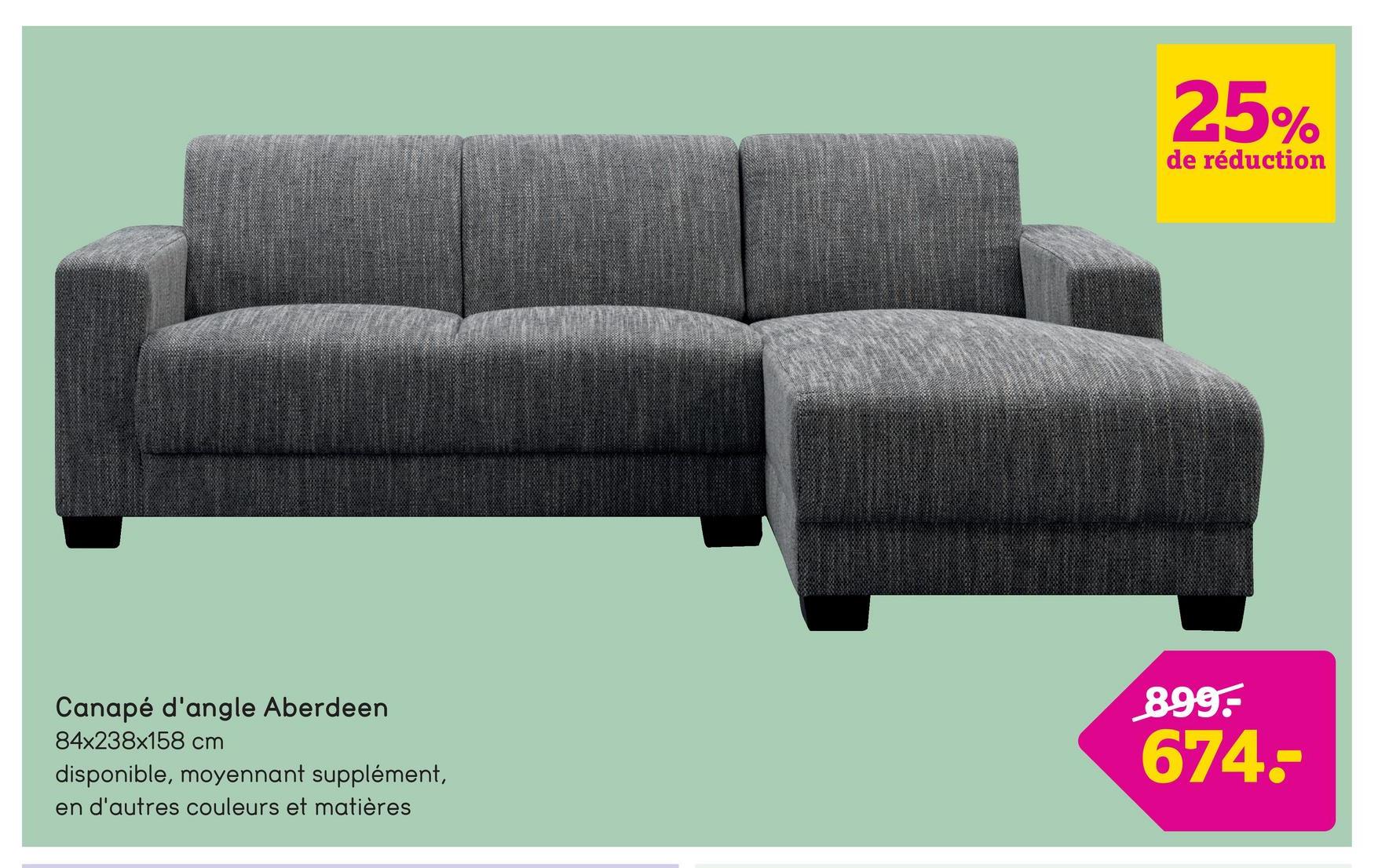 Canapé d'angle Aberdeen droite - tissu - gris