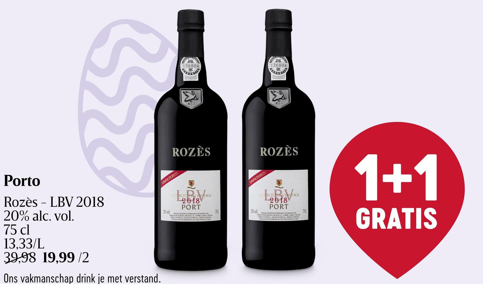 75cl | Porto | Lbv | 2018 | 20%alc primaire aroma's van de wijn vrij te geven Een 'fruitige' wijn bij uitstek, gemaakt volgens de regels om de