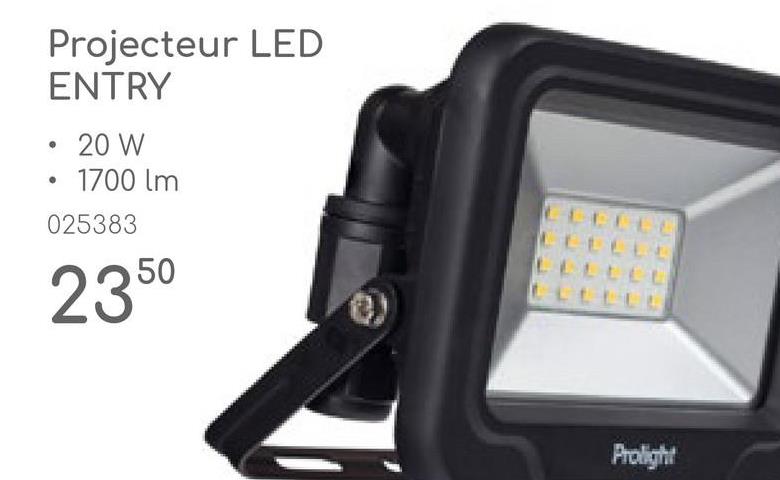 Projecteur LED
ENTRY
20 W
⚫ 1700 lm
025383
2350
LEELLE
LLLLLL
LELLEL
LLLLLL
Prolight