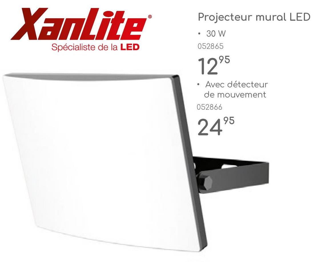 XanLite®
Spécialiste de la LED
•
Projecteur mural LED
• 30 W
052865
1295
Avec détecteur
de mouvement
052866
2495