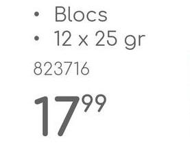 •
Blocs
12 x 25 gr
823716
1799