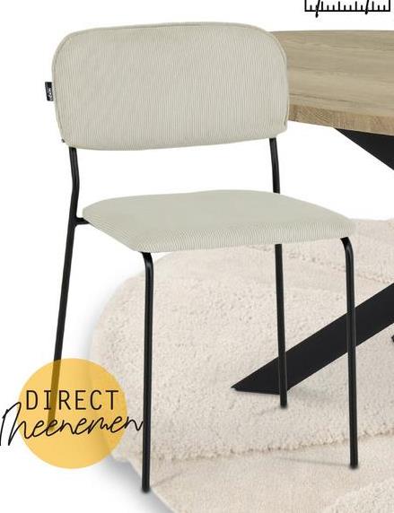 Stoel BELYNA ribfluweel beige Maak
kennis met de BELYNA stoel, uitgevoerd in zacht beige ribfluweel met slanke zwarte
poten. Het simplistische ontwerp van de BELYNA stoel straalt rust en elegantie
uit, waardoor het een perfecte aanvulling is voor diverse interieurstijlen, van
minimalistisch tot eigentijds