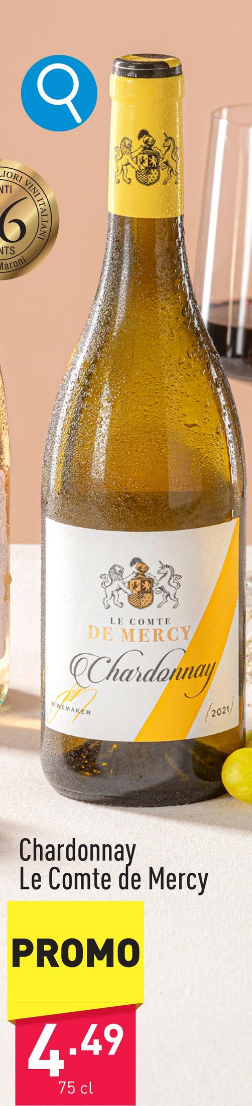 Chardonnay Le Comte de Mercy soepele en charmante witte wijn uit Hongarije met delicate aroma's van geel steenfruit, in de neus een subtiele houttoets, in de mond typische perzikaroma's en een mooie aciditeitdruivensoort: chardonnayaanbeveling: bij visgerechten of wit vleesjaargang: 2022