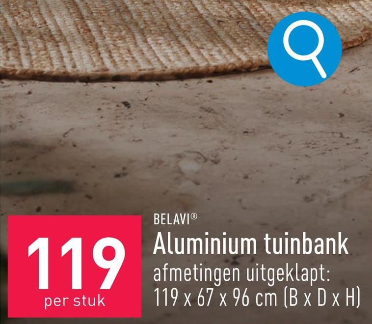 Aluminium tuinbank afmetingen uitgeklapt: ca. 119 x 67 x 96 cm (B x D x H), hoge rugleuning, ergonomisch gevormde en verhoogde armleuning, extra dikke vulling van 10 mm, hoog zitcomfort, inklapbaar, belastbaar tot 2 x 150 kg