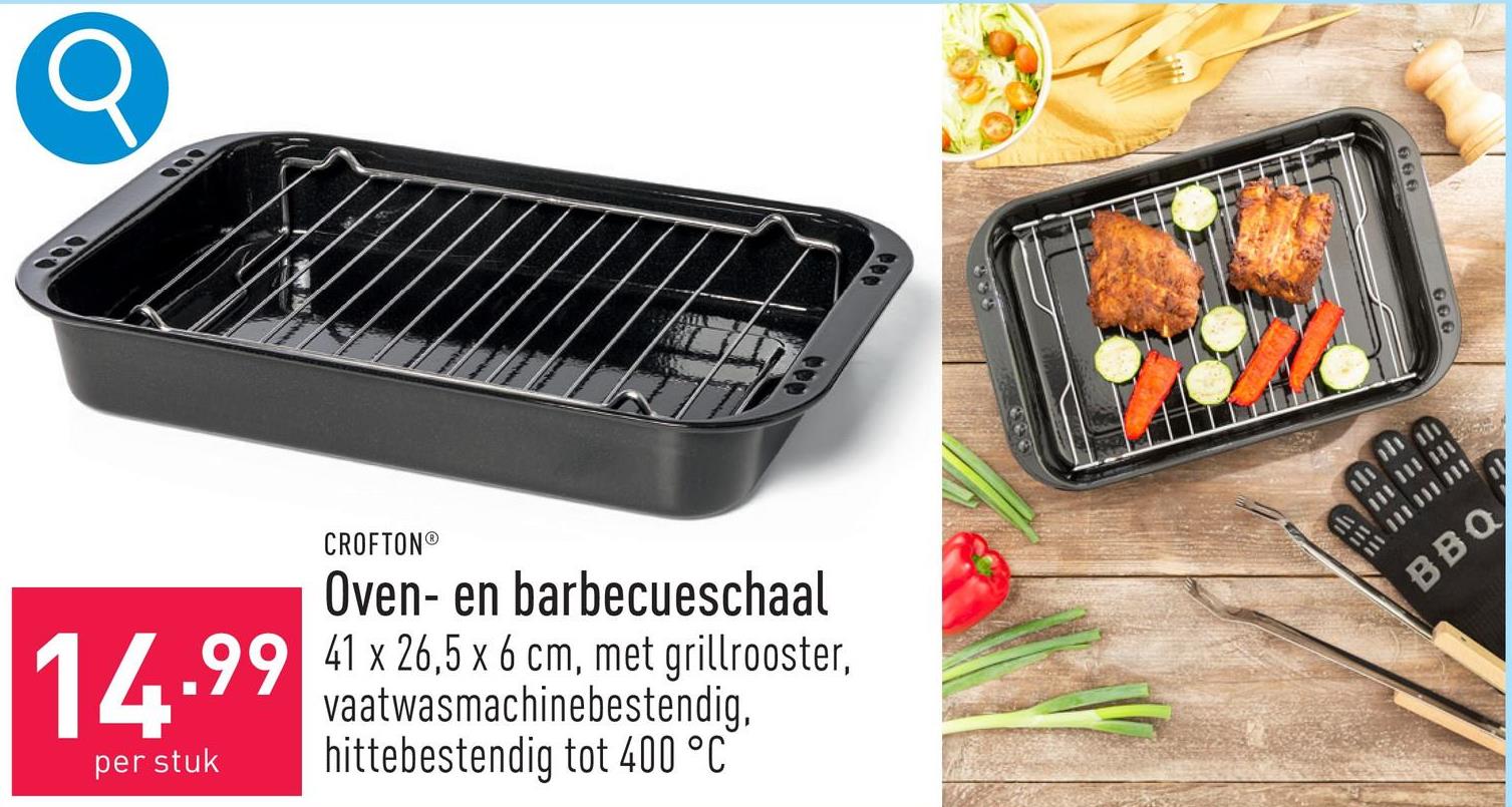 Oven- en barbecueschaal email, 41 x 26,5 x 6 cm, met grillrooster (31,5 x 22,5 x 6 cm), geschikt voor barbecues op gas of houtskool, vaatwasmachinebestendig, hittebestendig tot 400 °C