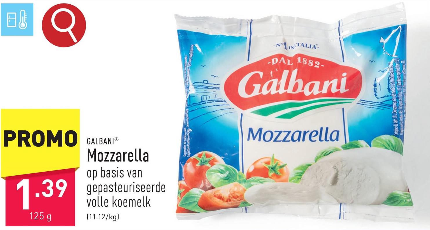 Mozzarella op basis van gepasteuriseerde volle koemelk