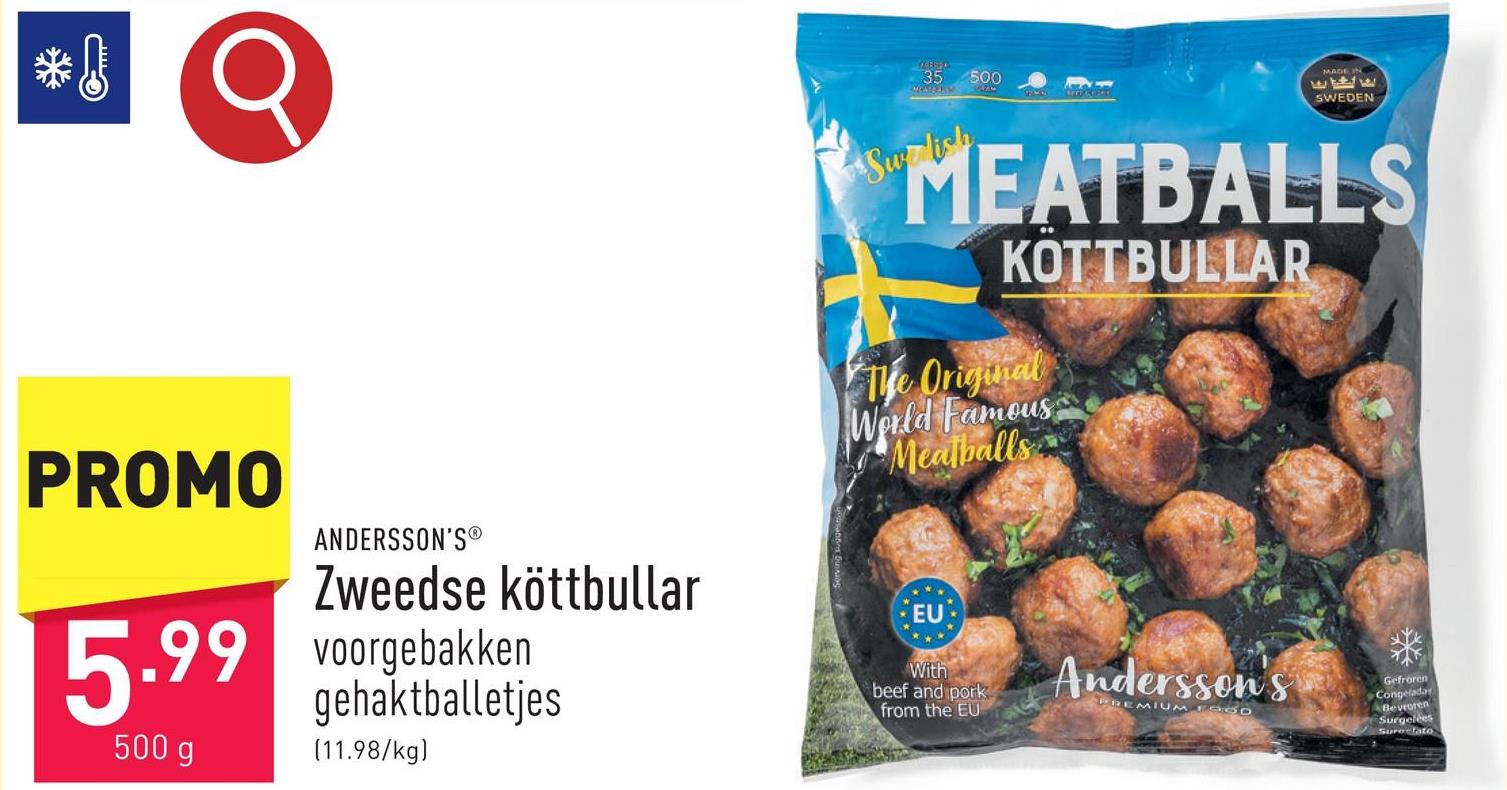 Zweedse köttbullar voorgebakken gehaktballetjes op basis van rund- en varkensvlees
