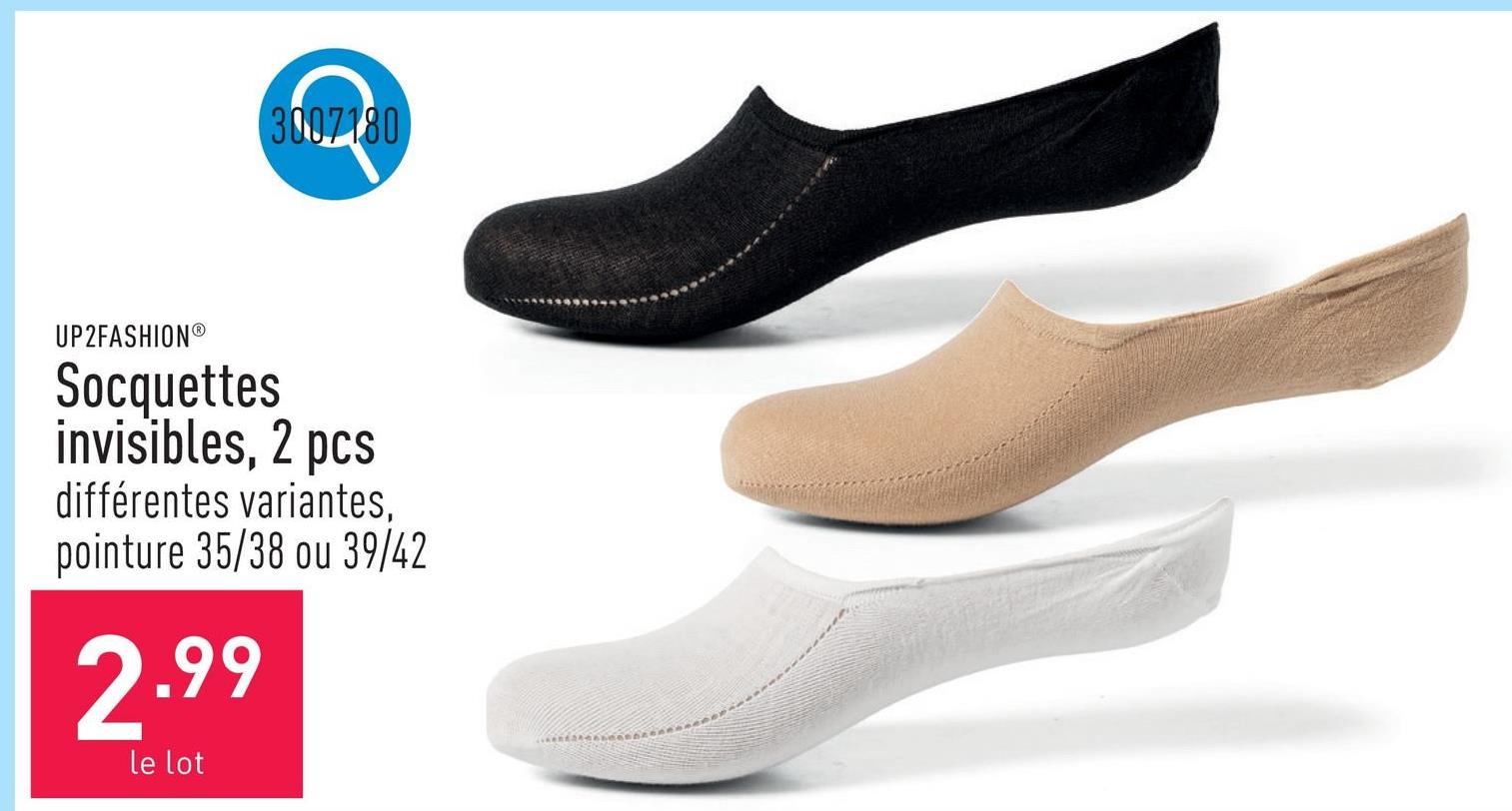 Socquettes invisibles, 2 pcs coton/polyamide, sans couture, choix entre différentes variantes, choix entre pointure 35/38 et 39/42, certifiées OEKO-TEX®