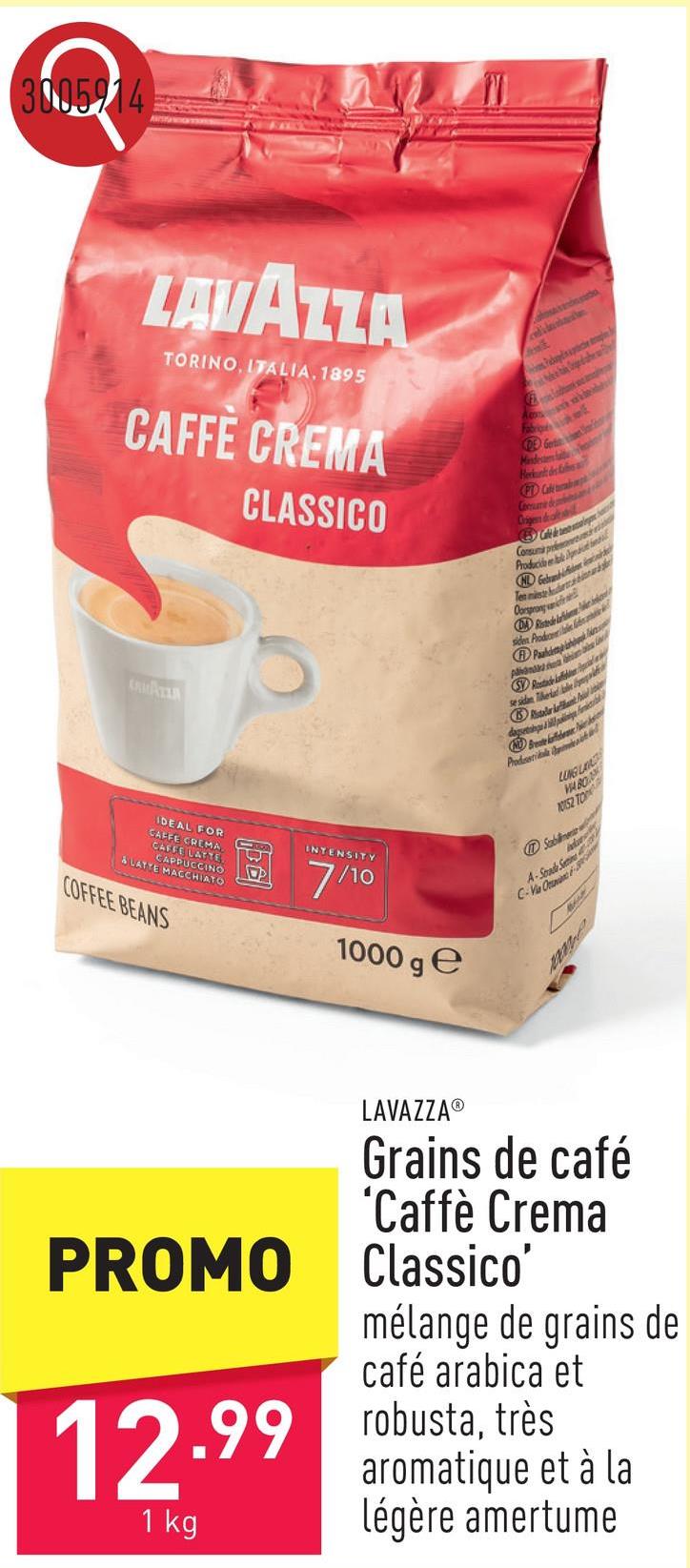 Grains de café 'Caffè Crema Classico' mélange de grains de café arabica et robusta, très aromatique et à la légère amertume