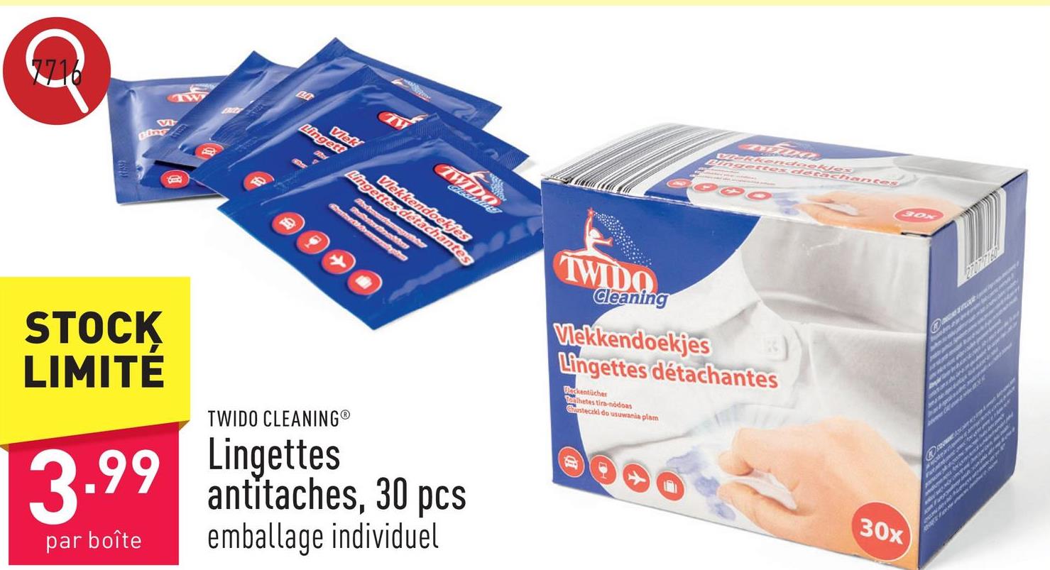 Lingettes antitaches, 30 pcs emballage individuel