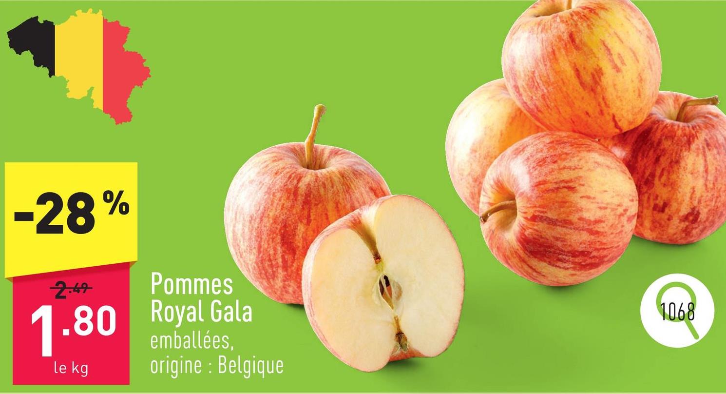 Pommes Royal Gala emballées, origine : Belgique