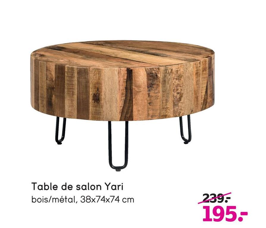 Table de salon Yari - naturelle/noire - Ø70x38 cm Table de salon Yari est un atout pour un intérieur robuste et industriel!
