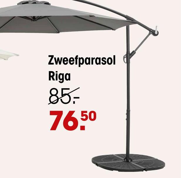 Zweefparasol Riga Grijs Zweefparasol grijs. Exclusief parasolvoet. UV bescherming van 30 UPF. 3x3x2,45 meter (lxbxh).