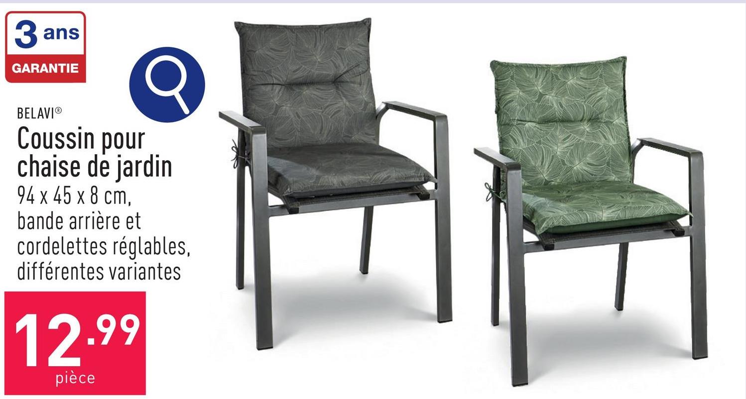 Coussin pour chaise de jardin housse : polyester/coton, rembourrage : polyester/polyuréthane, dimensions : env. 94 x 45 x 8 cm, bande arrière et cordelettes réglables, choix entre différentes variantes, certifié OEKO-TEX®