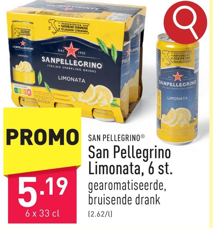 San Pellegrino Limonata, 6 st. gearomatiseerde, bruisende drank op basis van citroensapconcentraat