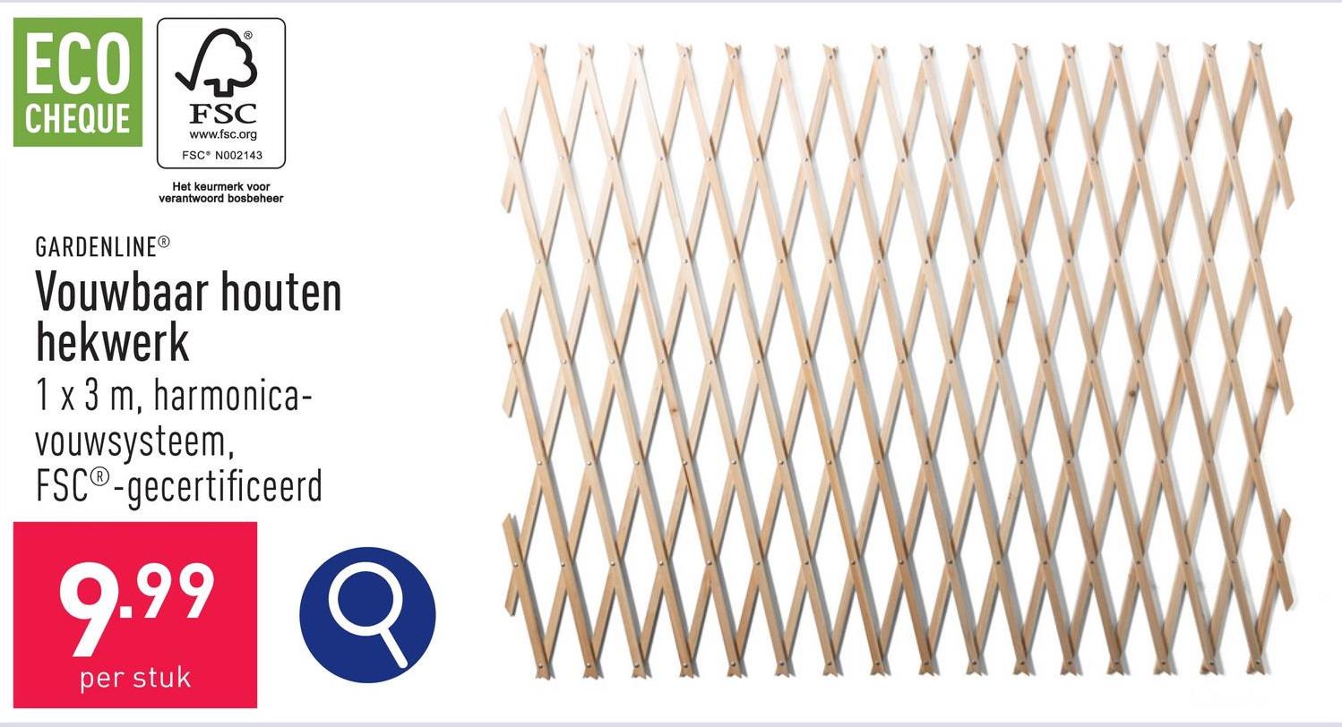 Vouwbaar houten hekwerk 1 x 3 m, geen montage vereist, verstelbaar in de breedte: harmonicavouwsysteem, FSC®-gecertificeerd