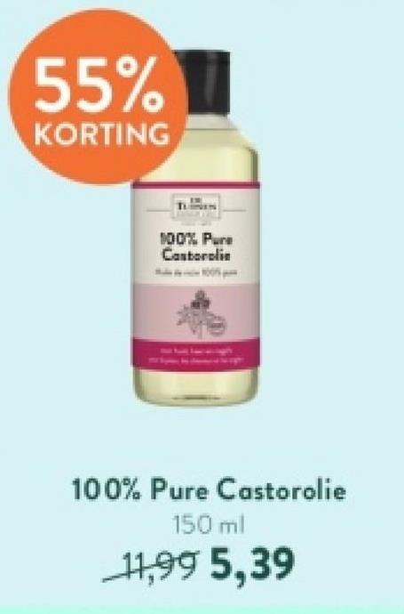 55%
KORTING
100% Pure
Castoralis
100% Pure Castorolie
150 ml
11,99 5,39