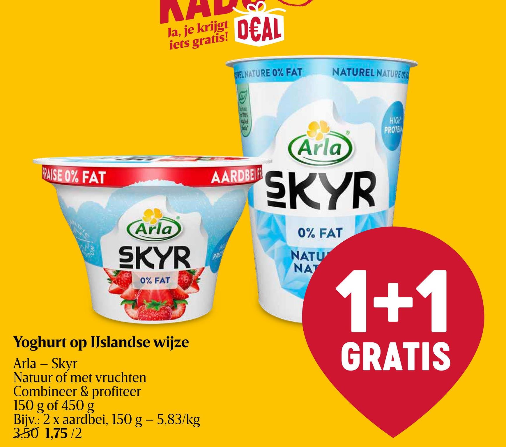 Skyr | Yoghurt | Aardbei 'Arla skyr is een heerlijke yoghurt in IJslandse stijl, gemaakt volgens een 1000 jaar oud recept en van nature rijk aan eiwit, vetarm en toch lekker romig van smaak. • 100% natuurlijke ingrediënten en geen kunstmatige geur-, kleur- en smaakstoffen '