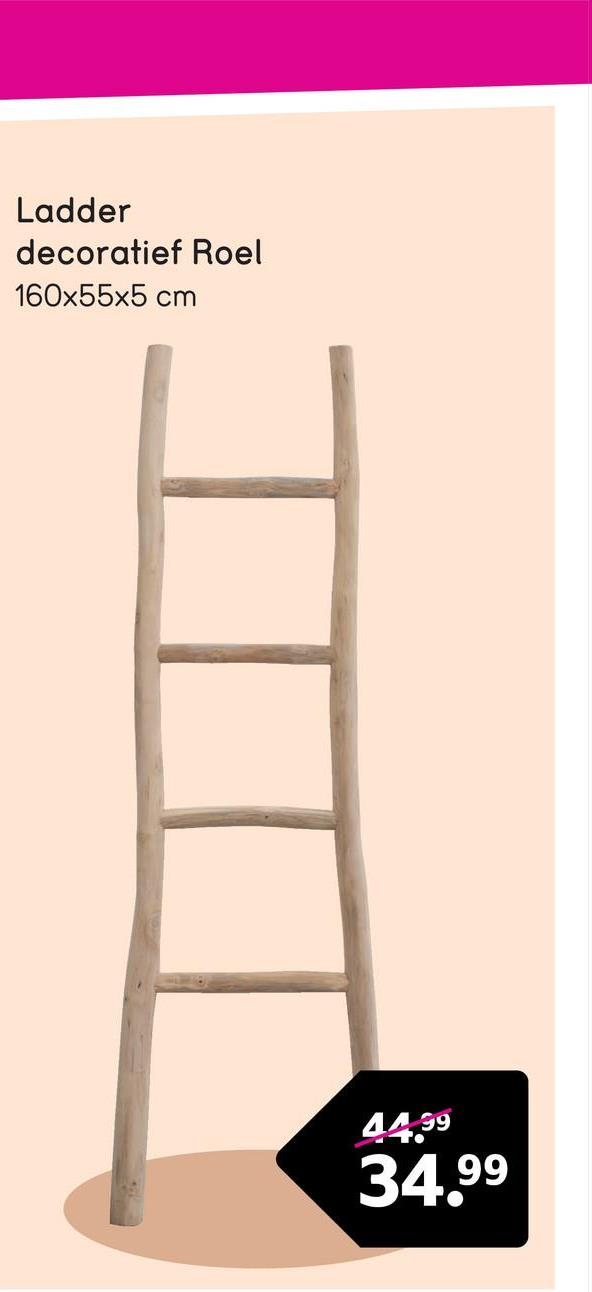 Decoratieve ladder Roel - teakkleur - 160x55x5 cm Deze decoratieve ladder is mooi en uniek. Zet er eentje in uw interieur en deze eist zonder twijfel alle aandacht op. De ladder is gemaakt van teakhout. Afmeting: 160x55x5 cm.