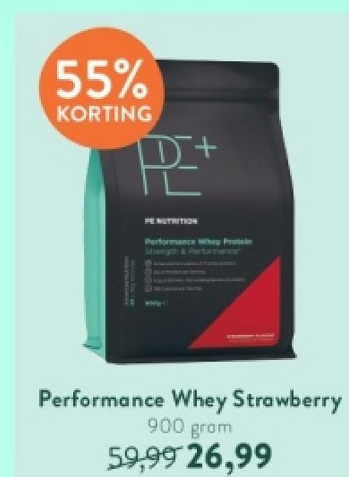 55%
KORTING
P+
PE NUTRITION
Sangh & Performer
Performance Whey Strawberry
900 gram
59,99 26,99