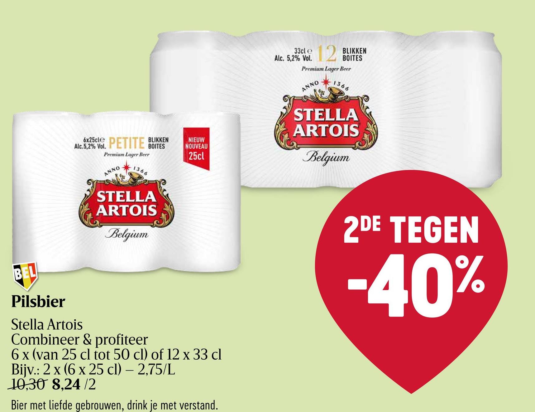 Blond bier | Pils | 5,2% ALC. | Blik Stella Artois Pils Bier blik 6x33 cl