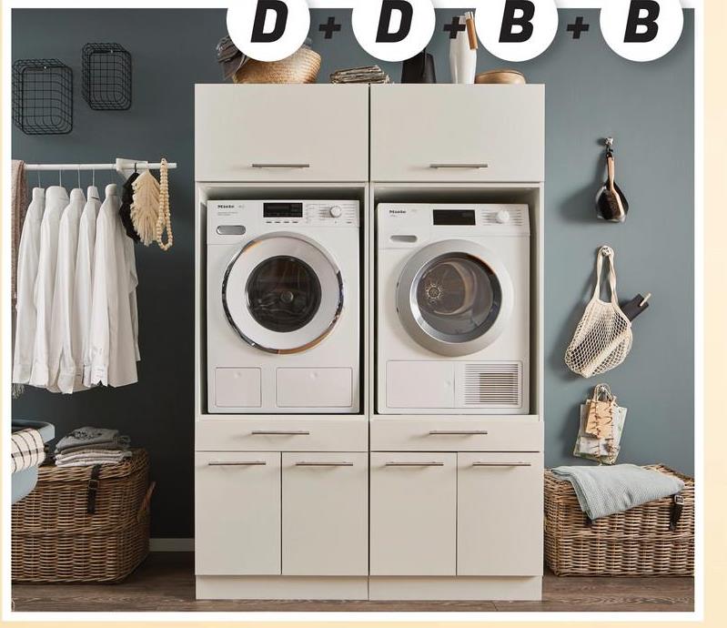 Wasruimteset LAUNDRY: Wasmachinekast laag X2 + Opzetkast breed X2 Deze wasruimteset LAUNDRY bevat:Wasmachinekast laag (B) + Opzetkast breed (E)Wasmachinekast laag (B) + Opzetkast breed (E)