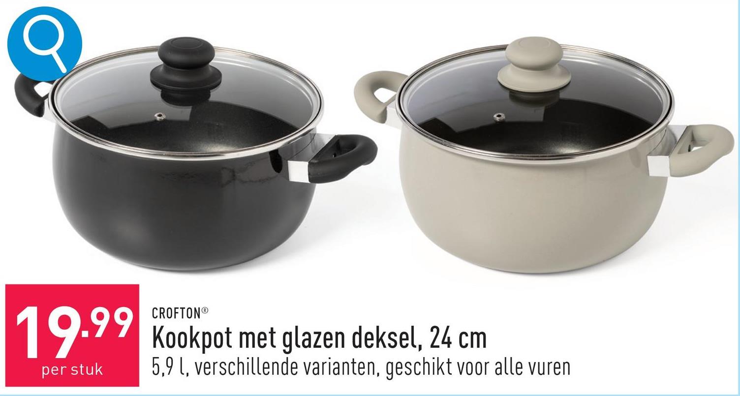 Kookpot met glazen deksel, 24 cm diameter: 24 cm, inhoud: 5,9 l, keuze uit verschillende varianten, geschikt voor alle vuren (ook inductie)
