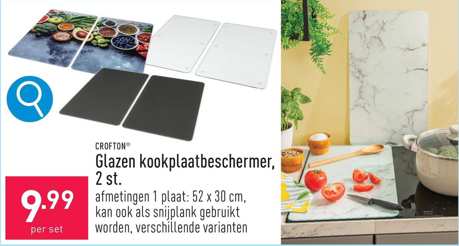 Glazen kookplaatbeschermer, 2 st. afmetingen 1 plaat: 52 x 30 cm, antislipvoetjes, kan ook als snijplank gebruikt worden, keuze uit verschillende varianten