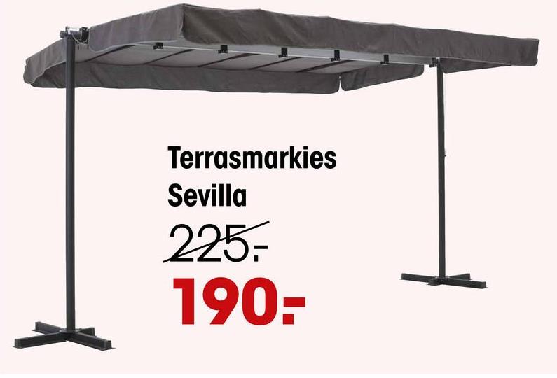 Terrasmarkies Sevilla Grijs Ontdek de moderne elegantie van deze Sevilla terrasmarkies.  Met een prachtig grijs design en een groot schaduwdoek, biedt deze markies stijlvolle bescherming tegen de zon.  De terrasmarkies heeft een afmeting van 375x250x220 cm (lxbxh). Het frame va