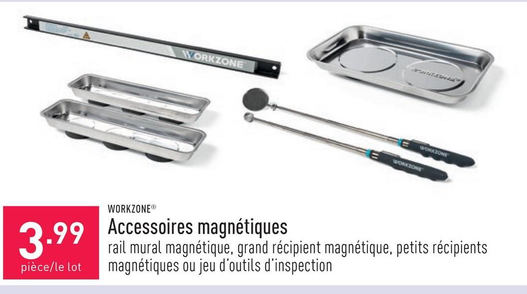 Accessoires magnétiques choix entre rail mural magnétique, grand récipient magnétique, petits récipients magnétiques et jeu d’outils d’inspection