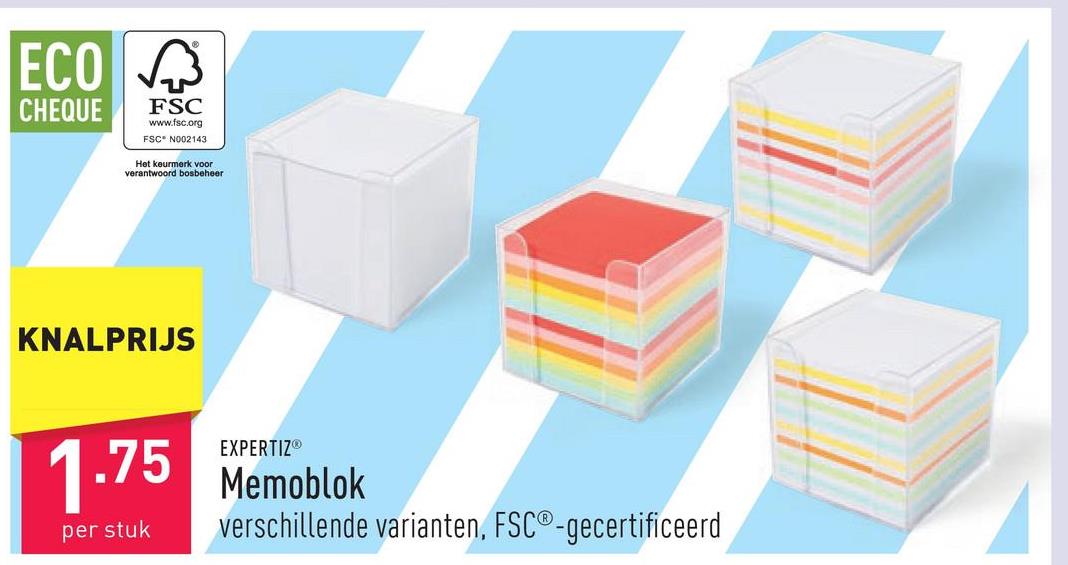 Memoblok 800 notitieblaadjes (70 g/m²) in transparante kubus, keuze uit verschillende varianten, FSC®-gecertificeerd