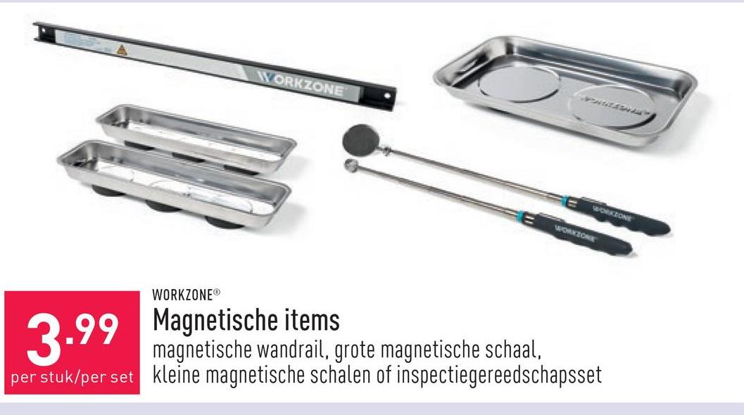 Magnetische items keuze uit magnetische wandrail, grote magnetische schaal, kleine magnetische schalen en inspectiegereedschapsset
