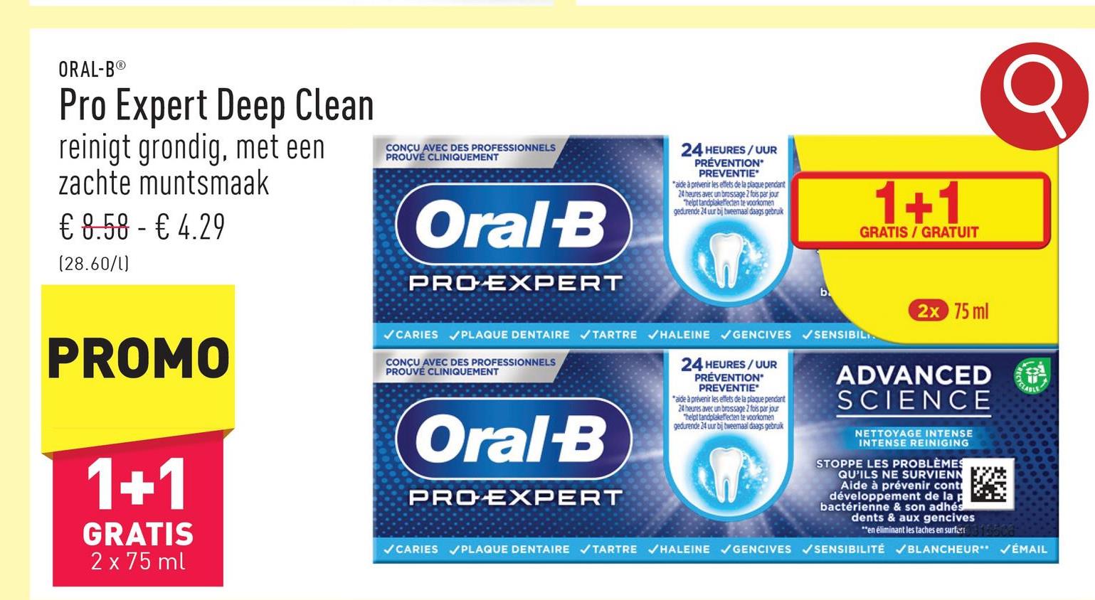 Pro Expert Deep Clean reinigt grondig, beschermt 24 uur tegen tandplak, met een zachte muntsmaak