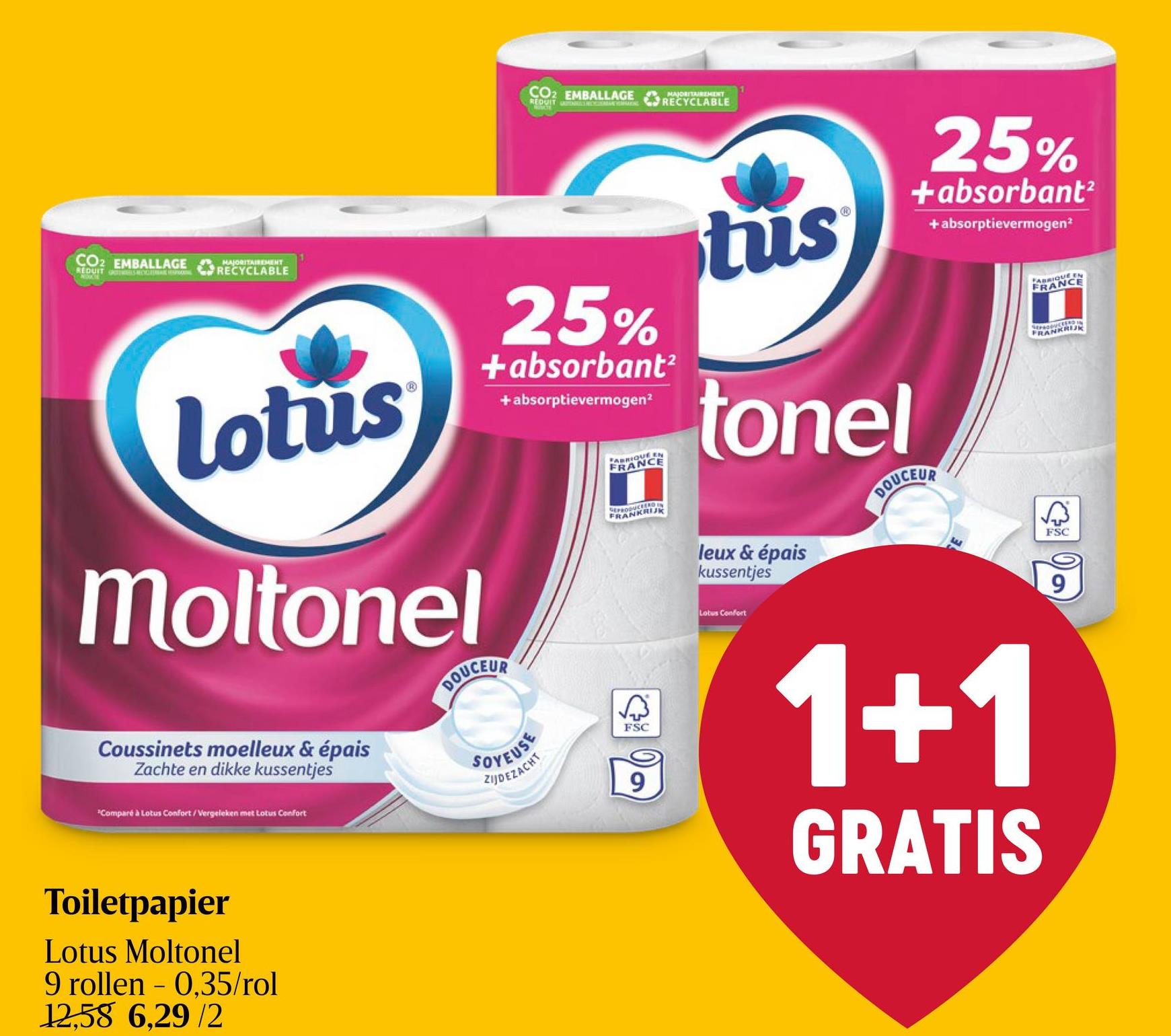 Toiletpapier | 3-Laags | Eco Lotus Moltonel is een 3-laags, zacht, sterk en absorberend toiletpapier