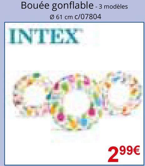 Bouée gonflable - 3 modèles
061 cm c/07804
INTEX
299€