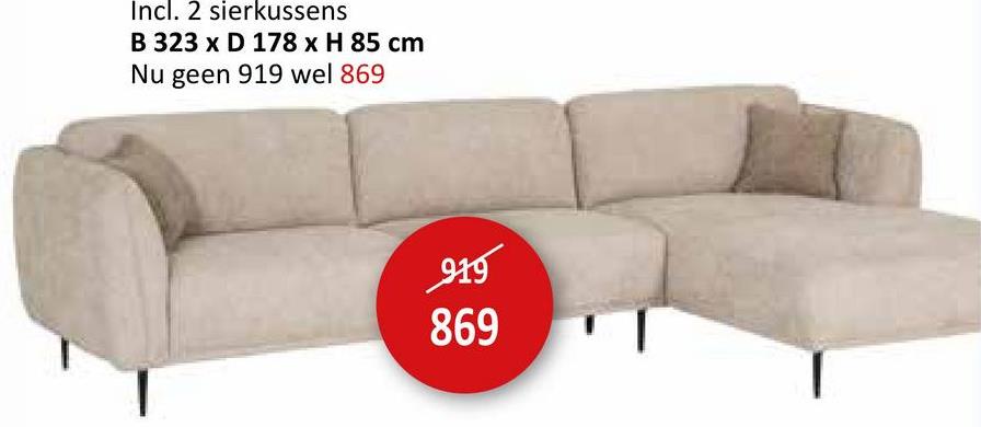 Incl. 2 sierkussens
B 323 x D 178 x H 85 cm
Nu geen 919 wel 869
919
869