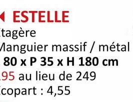 ESTELLE
tagère
Manguier massif / métal
80 x P 35 x H 180 cm
95 au lieu de 249
copart: 4,55