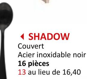 ◄ SHADOW
Couvert
Acier inoxidable noir
16 pièces
13 au lieu de 16,40