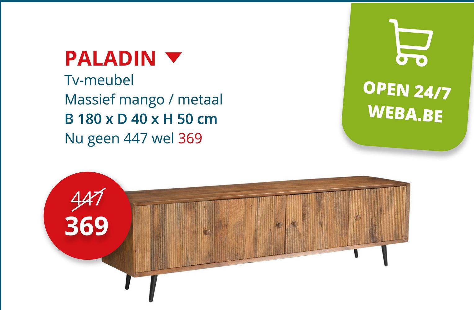 Tv-meubel Paladin hout massief 180cm Bijzetmeubelen Tv-meubels Eetkamerkasten