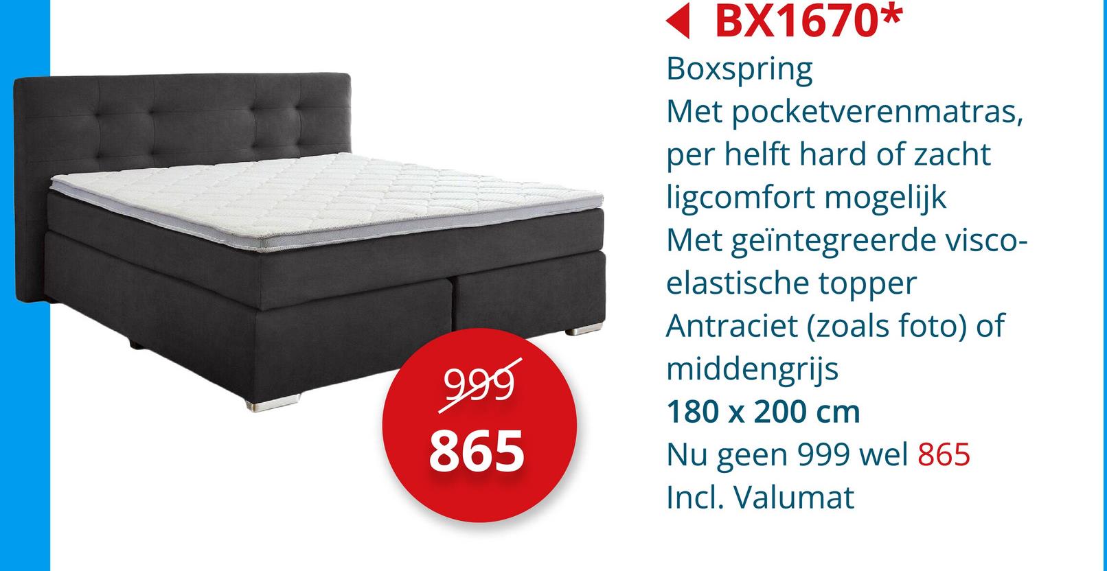 Boxspring BX1670 180x200cm stof antraciet Bedden & Boxsprings Boxsprings