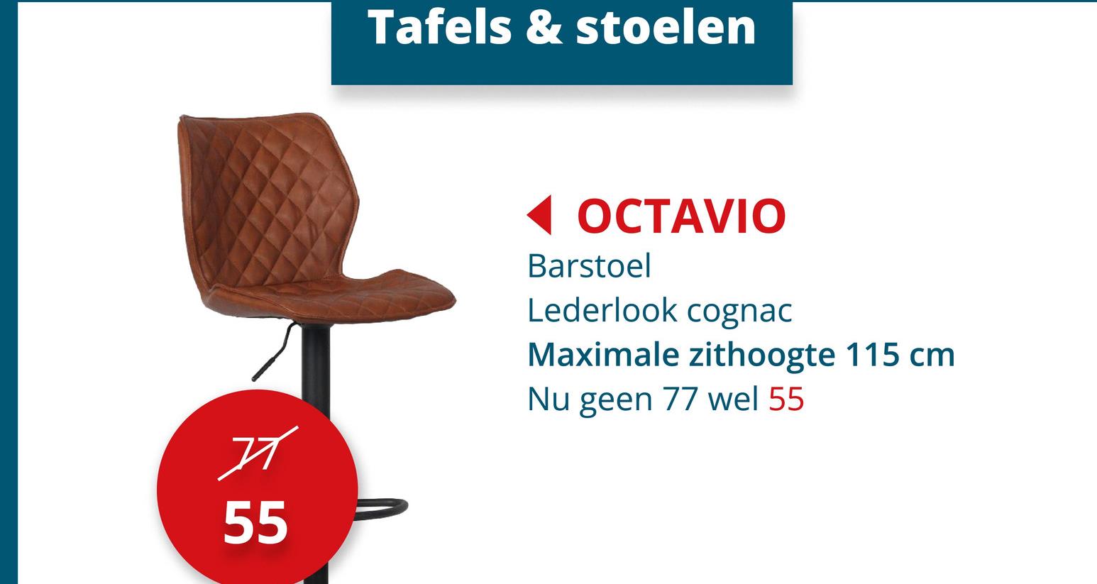 Barstoel Octavio lederlook cognac Stoelen Barstoelen