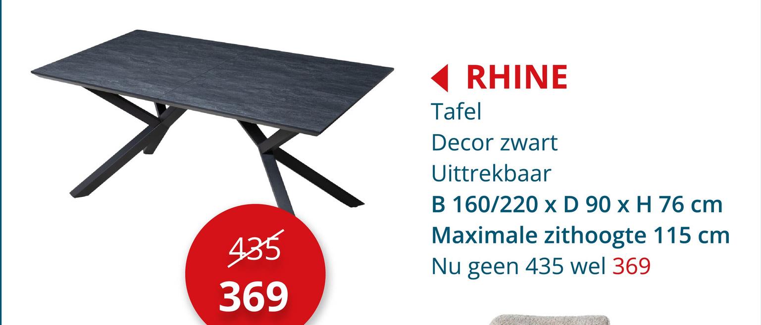 Tafel Rhine 160/220x90cm Tafels Eettafels