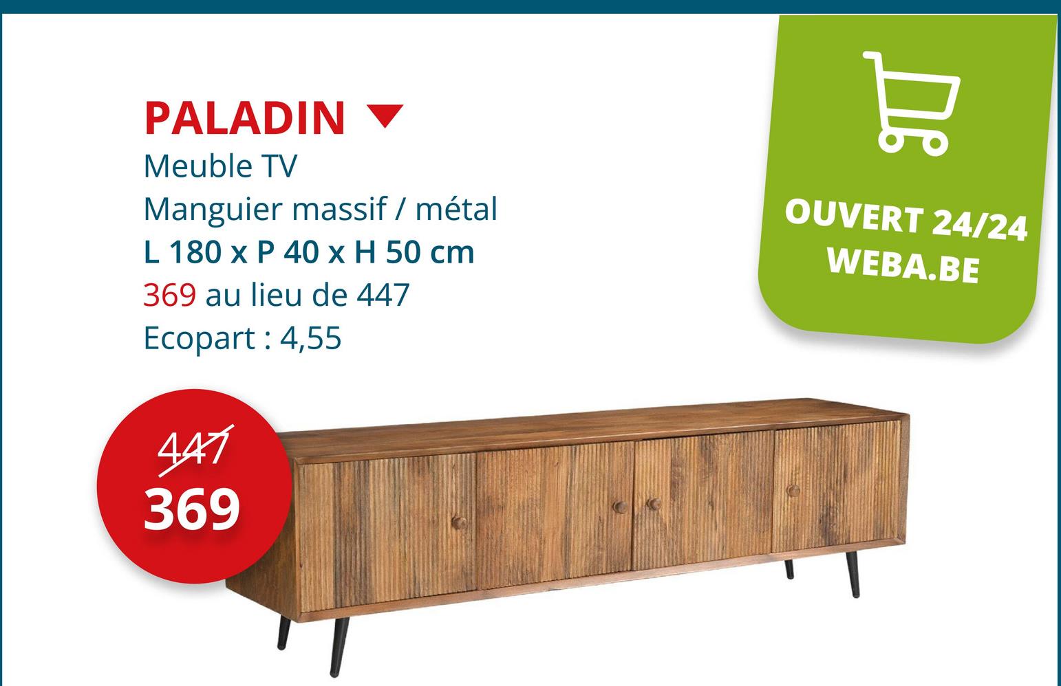 Meuble TV Paladin bois massif 180cm Meubles D'appoint Meubles TV Armoires