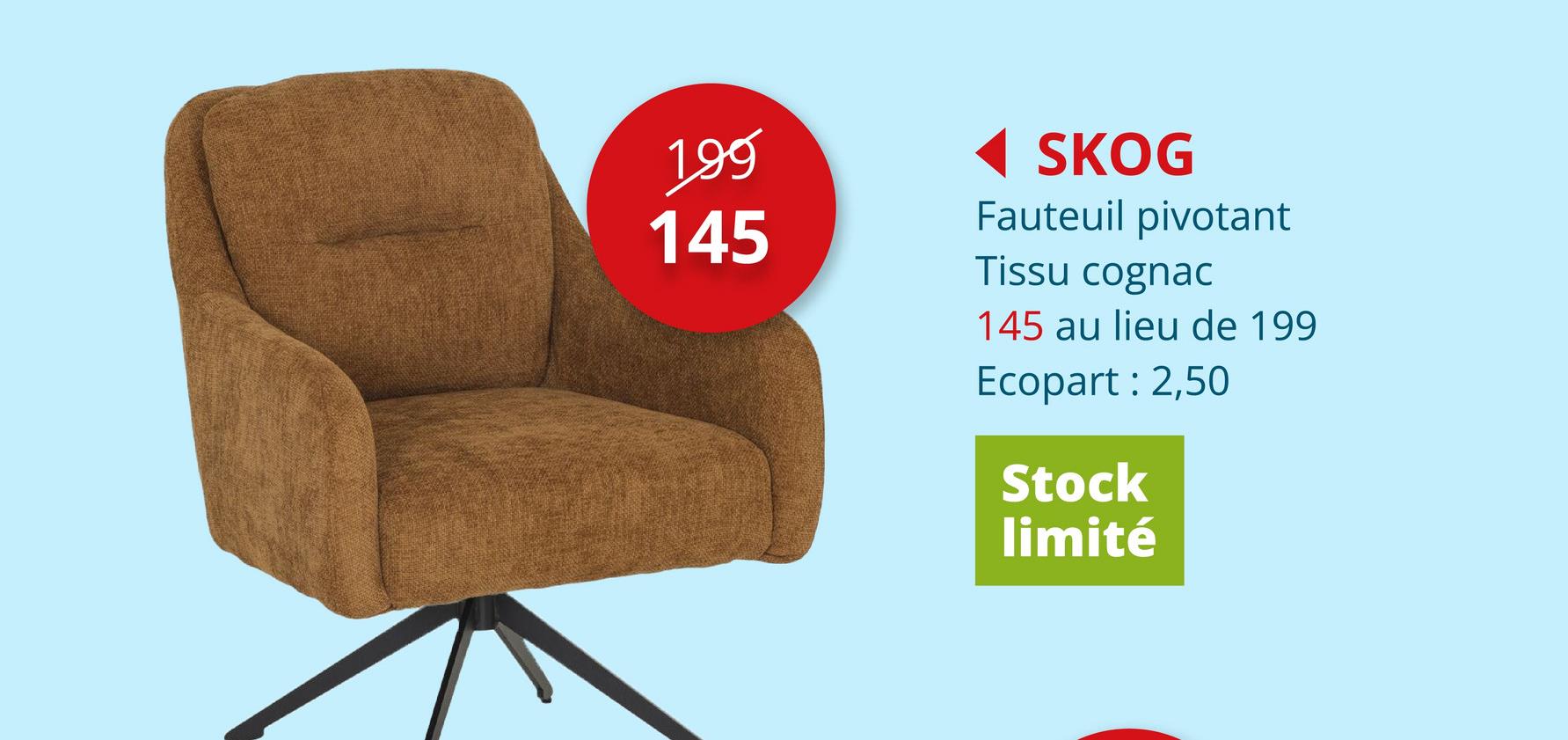 Fauteuil pivotant Skog tissu cognac Salons Fauteuils