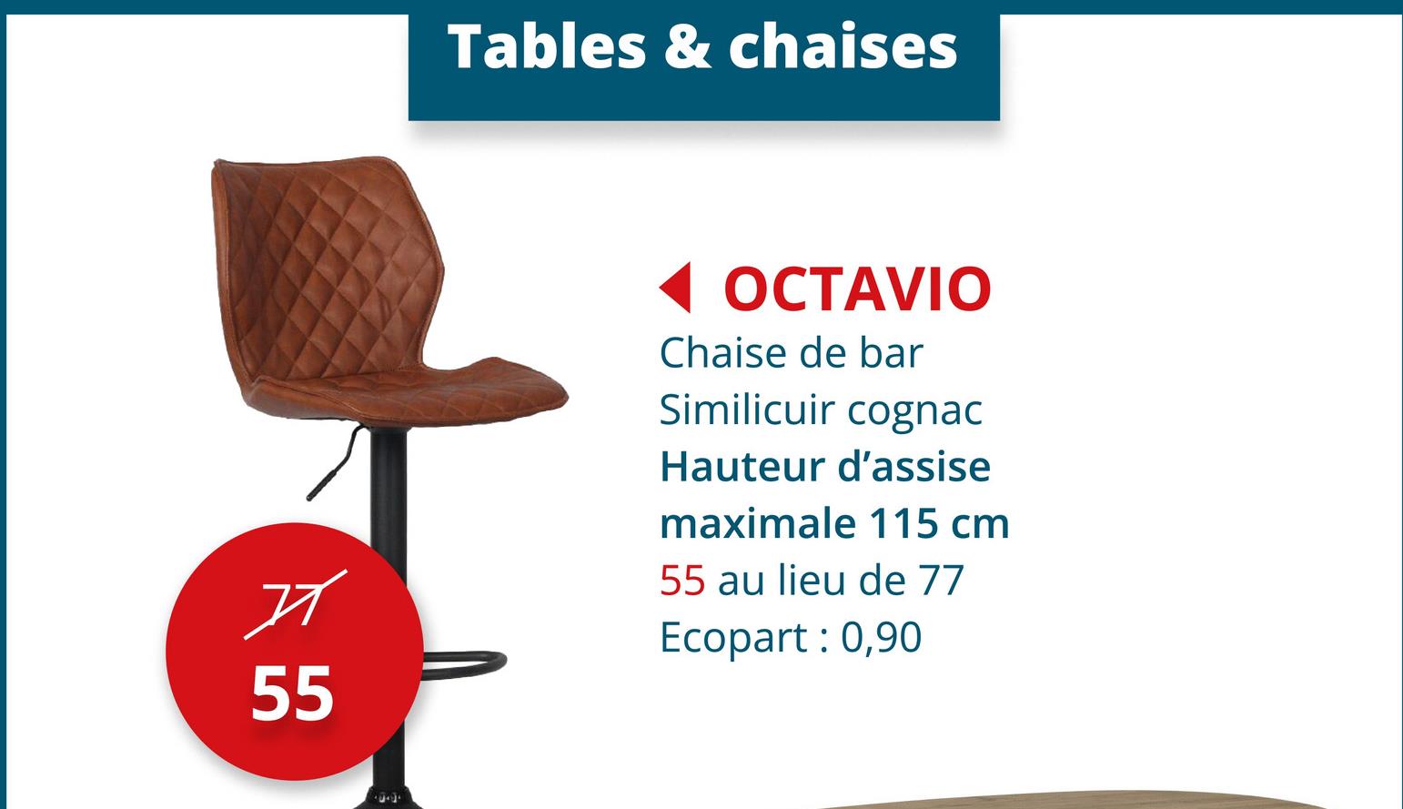 Chaise de bar Octavio similicuir cognac Chaises Chaises De Bar