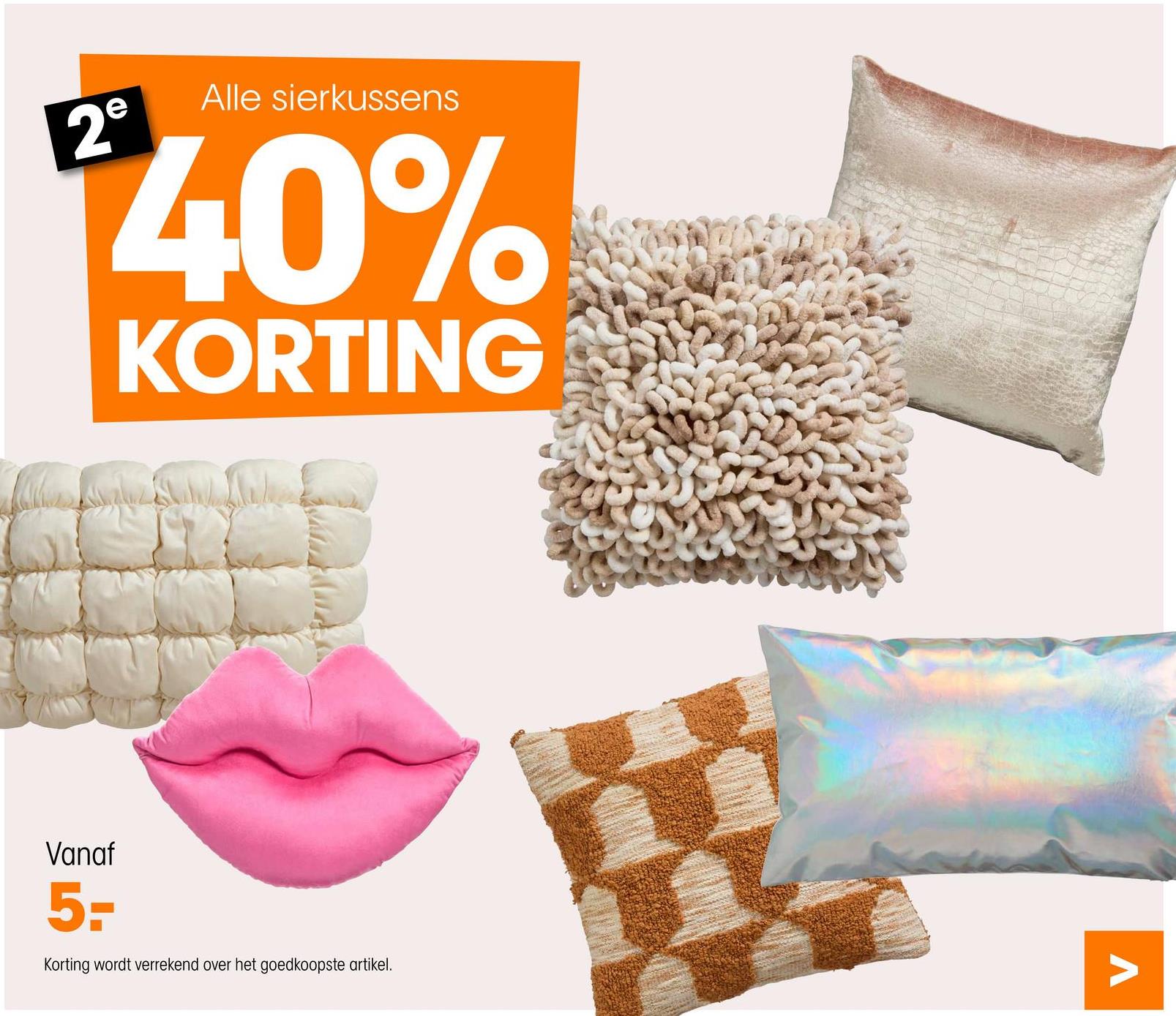 2
Alle sierkussens
40%
KORTING
Vanaf
5.--
Korting wordt verrekend over het goedkoopste artikel.